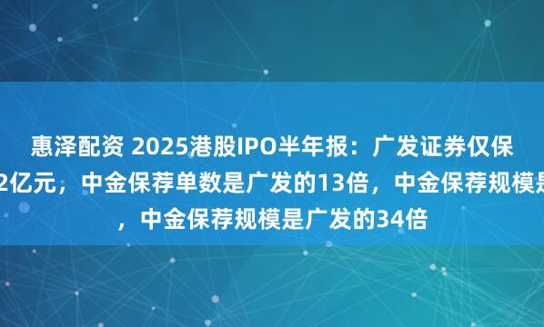 惠泽配资 2025港股IPO半年报：广发证券仅保荐1单规模6.2亿元，中金保荐单数是广发的13倍，中金保荐规模是广发的34倍